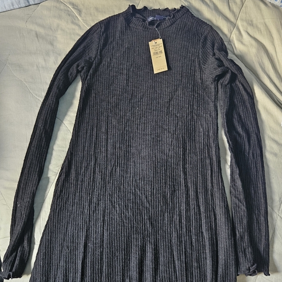 AMERICAN EAGLE Black Ribbed Mini Long Sleeve Dress XXS NWT AE - Picture 4 of 9